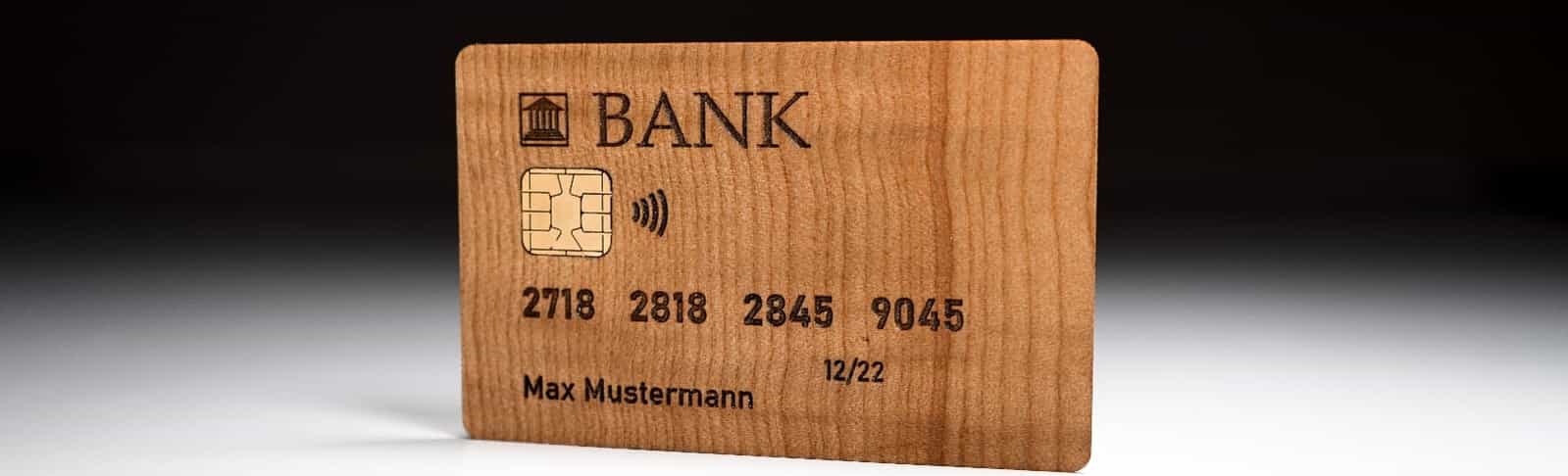 Credit cards, debit cards and insurance cards made of sustainable wood